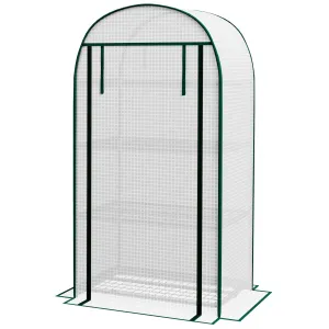 80 x 49 x 160cm Mini Greenhouse for Outdoor Portable Gardening Plant Green House with Storage Shelf Roll-Up Zippered Door Metal Frame and PE Cover White