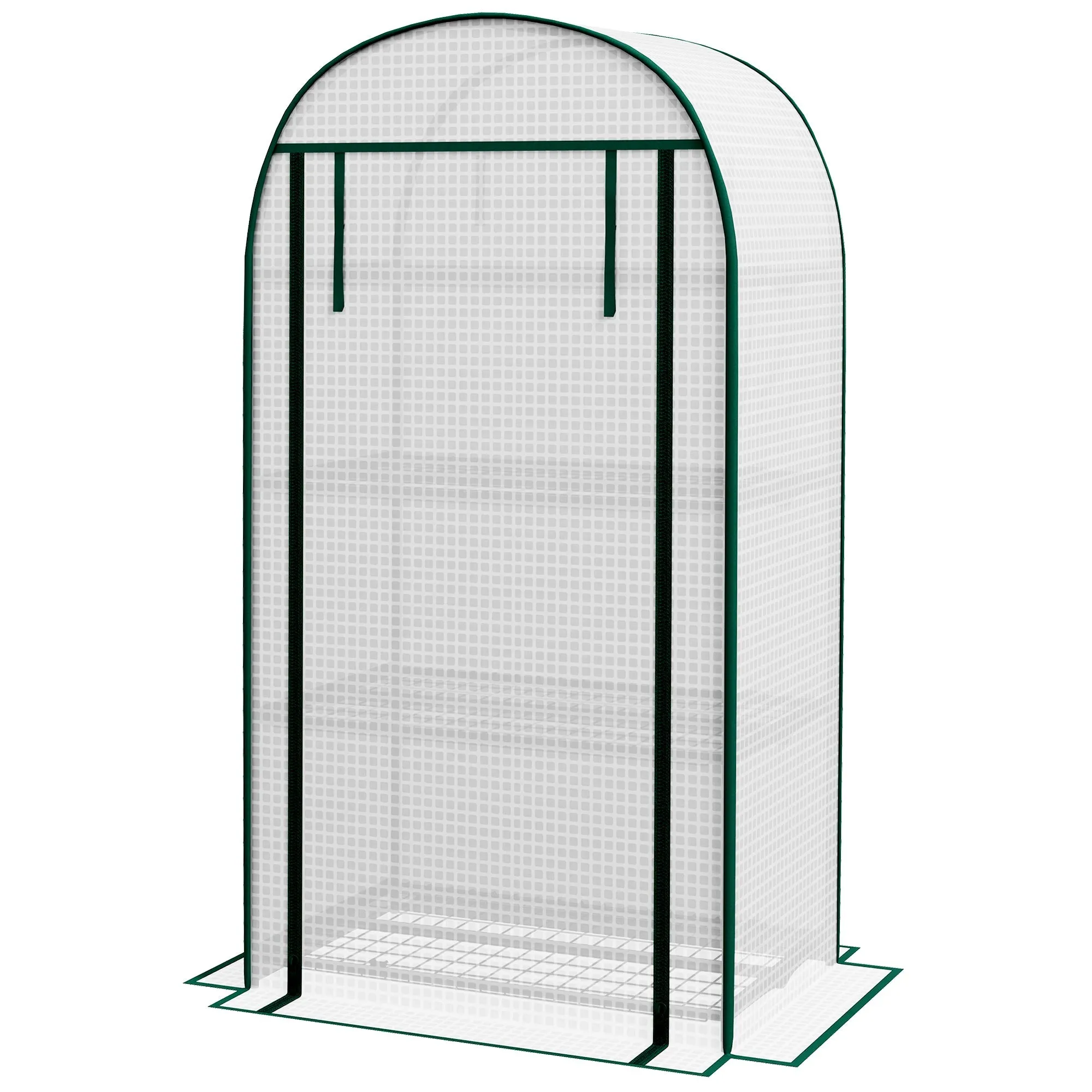 80 x 49 x 160cm Mini Greenhouse for Outdoor Portable Gardening Plant Green House with Storage Shelf Roll-Up Zippered Door Metal Frame and PE Cover White