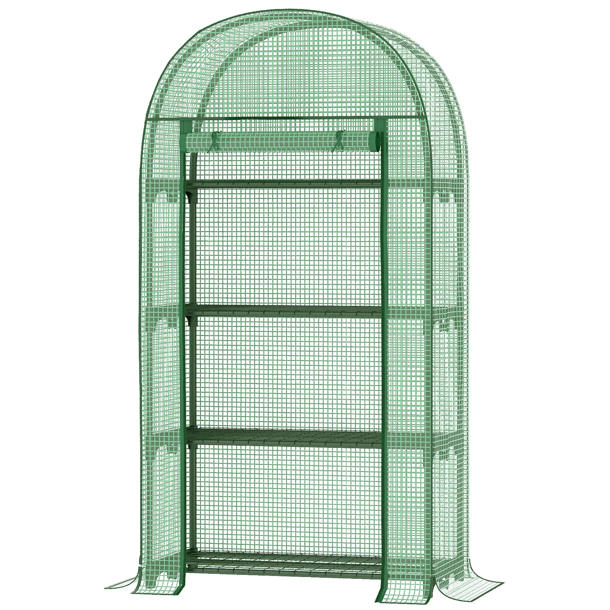 80x49x160cm Mini Greenhouse for Outdoor Portable Gardening Plant with Storage Shelf Roll-Up Zippered Door Metal Frame and PE Cover Green