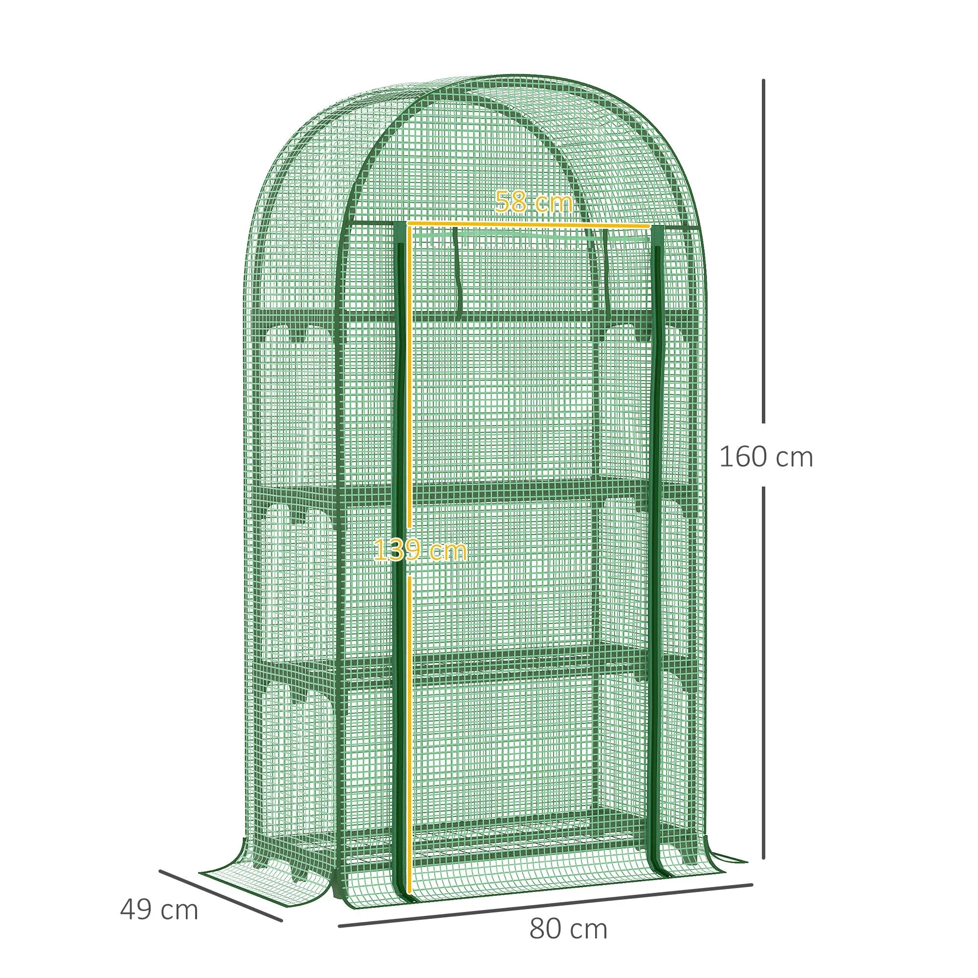 80x49x160cm Mini Greenhouse for Outdoor Portable Gardening Plant with Storage Shelf Roll-Up Zippered Door Metal Frame and PE Cover Green