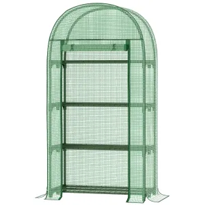 80x49x160cm Mini Greenhouse for Outdoor Portable Gardening Plant with Storage Shelf Roll-Up Zippered Door Metal Frame and PE Cover Green
