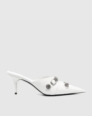 Afra Rivet Embellished Leather Mules In White