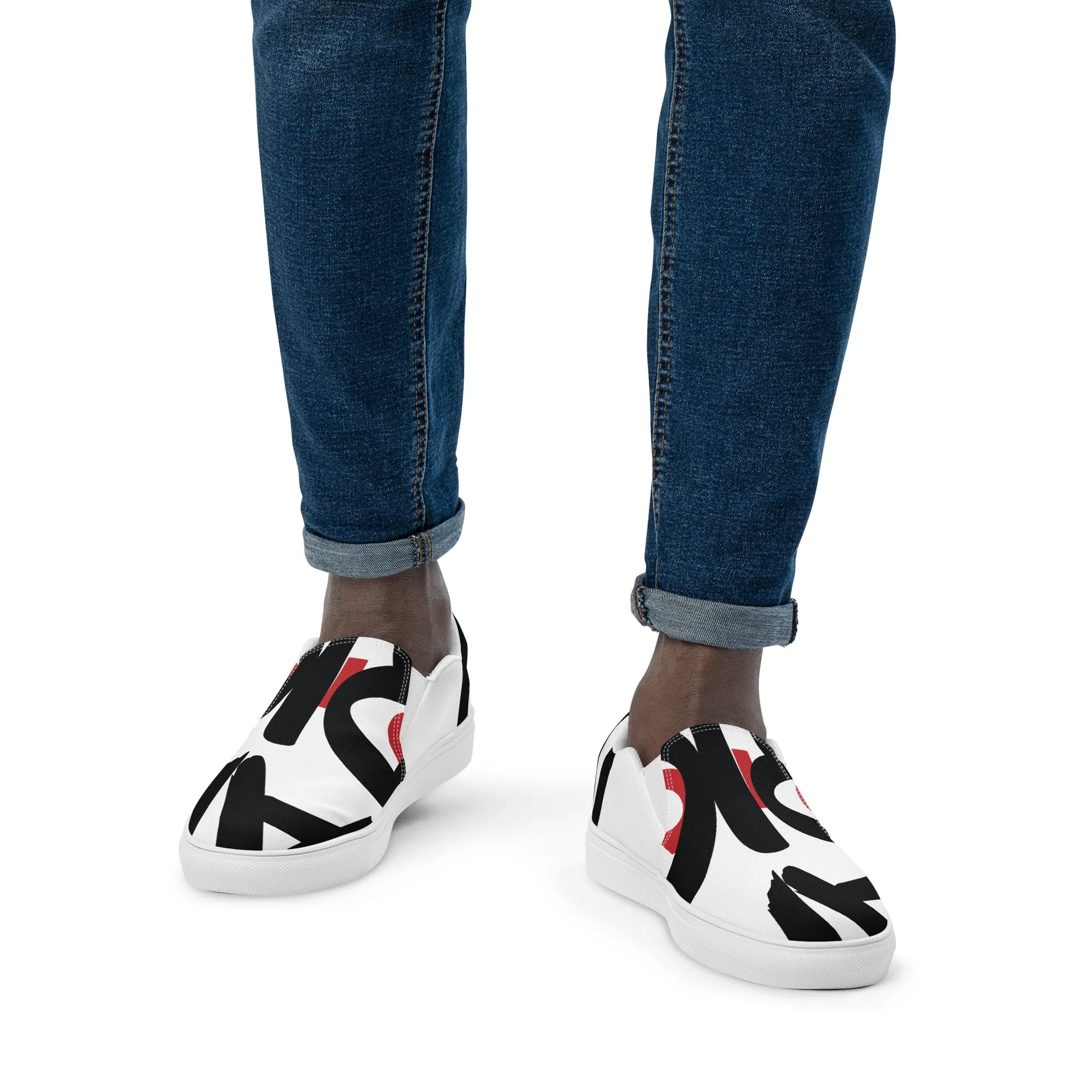 AFRICAN SAMURAI Men’s Slip-On Canvas Shoes (White)