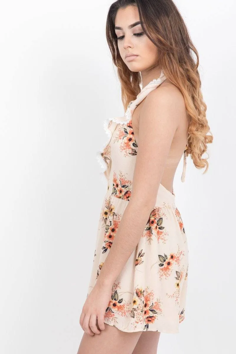 Apricot Plunge Neck Floral Playsuit
