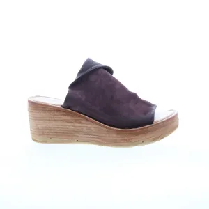 A.S. 98 Niels Womens Burgundy Leather Slip On Wedges Sandals Shoes