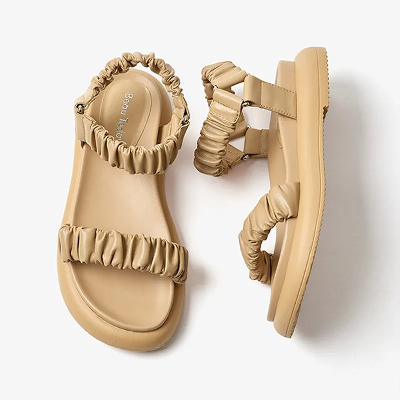 BeauToday Summer Pleated Straps Sandals for Women