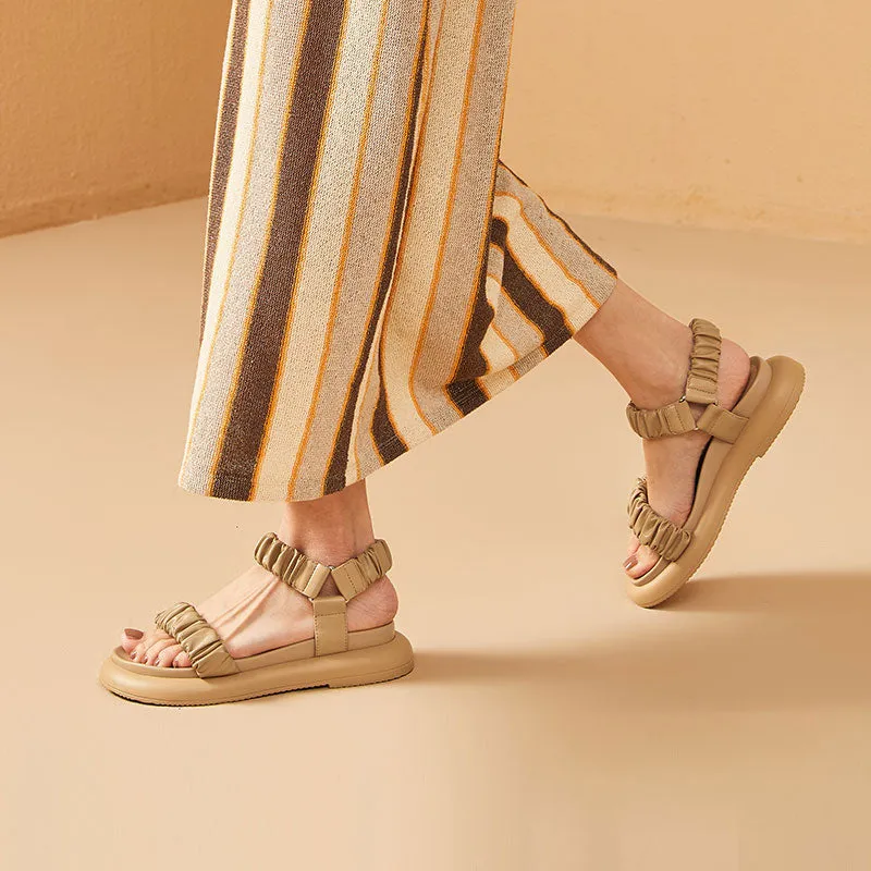 BeauToday Summer Pleated Straps Sandals for Women