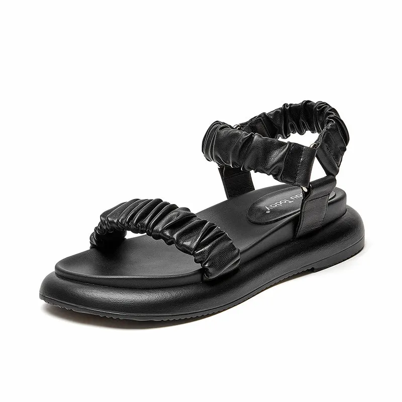 BeauToday Summer Pleated Straps Sandals for Women