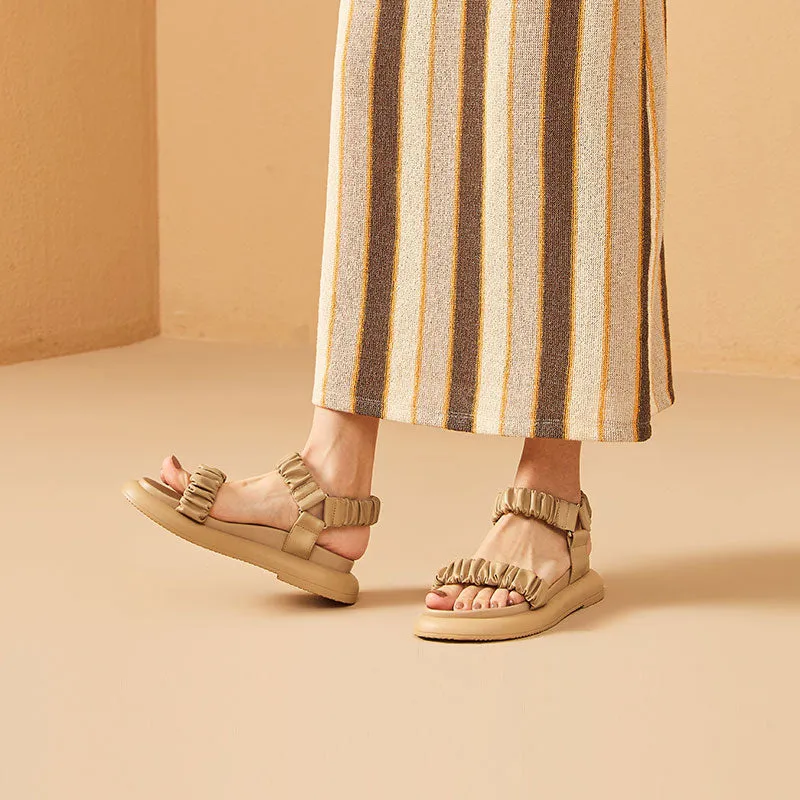 BeauToday Summer Pleated Straps Sandals for Women