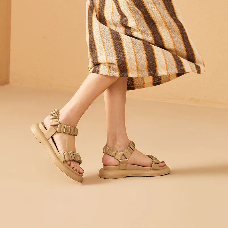BeauToday Summer Pleated Straps Sandals for Women