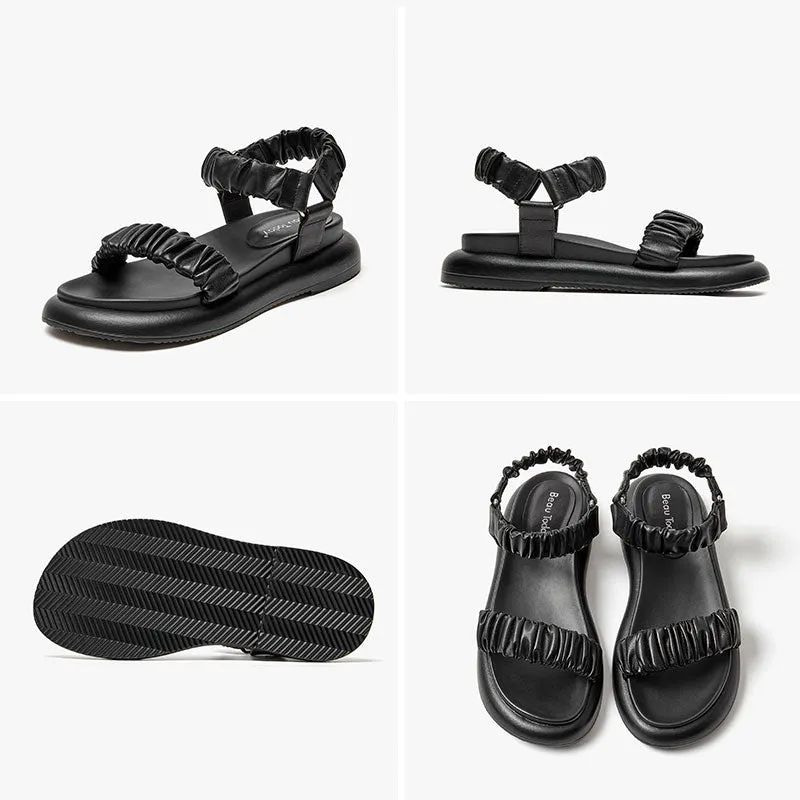 BeauToday Summer Pleated Straps Sandals for Women