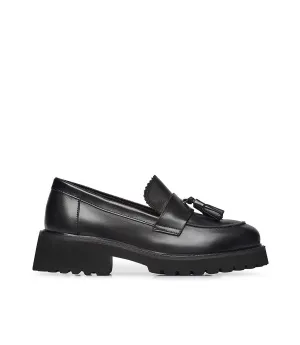 Black nappa leather loafer with tassels