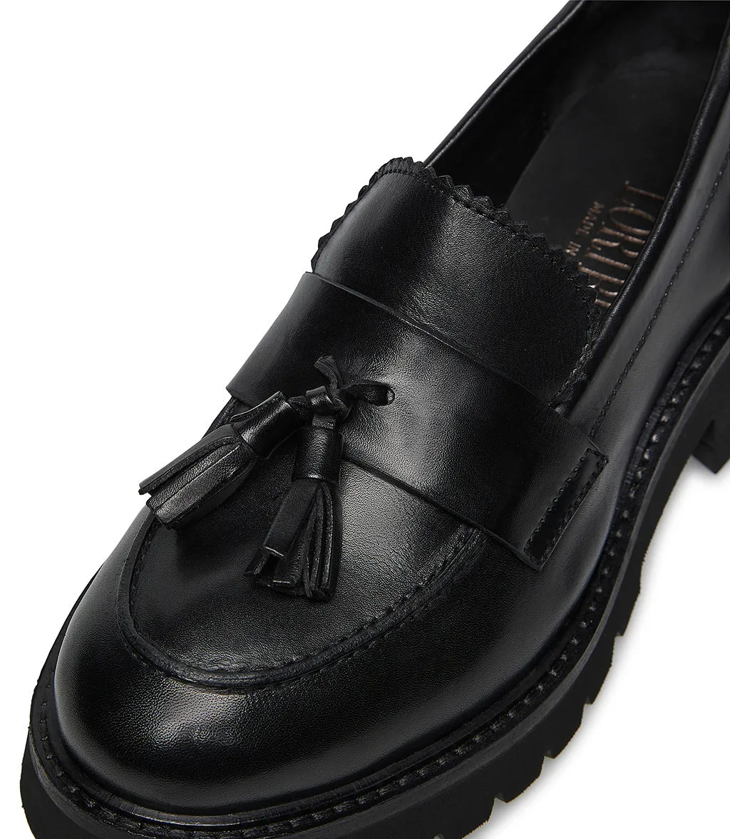 Black nappa leather loafer with tassels