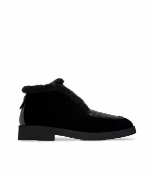 Black velvet and nappa loafers with shearling lining