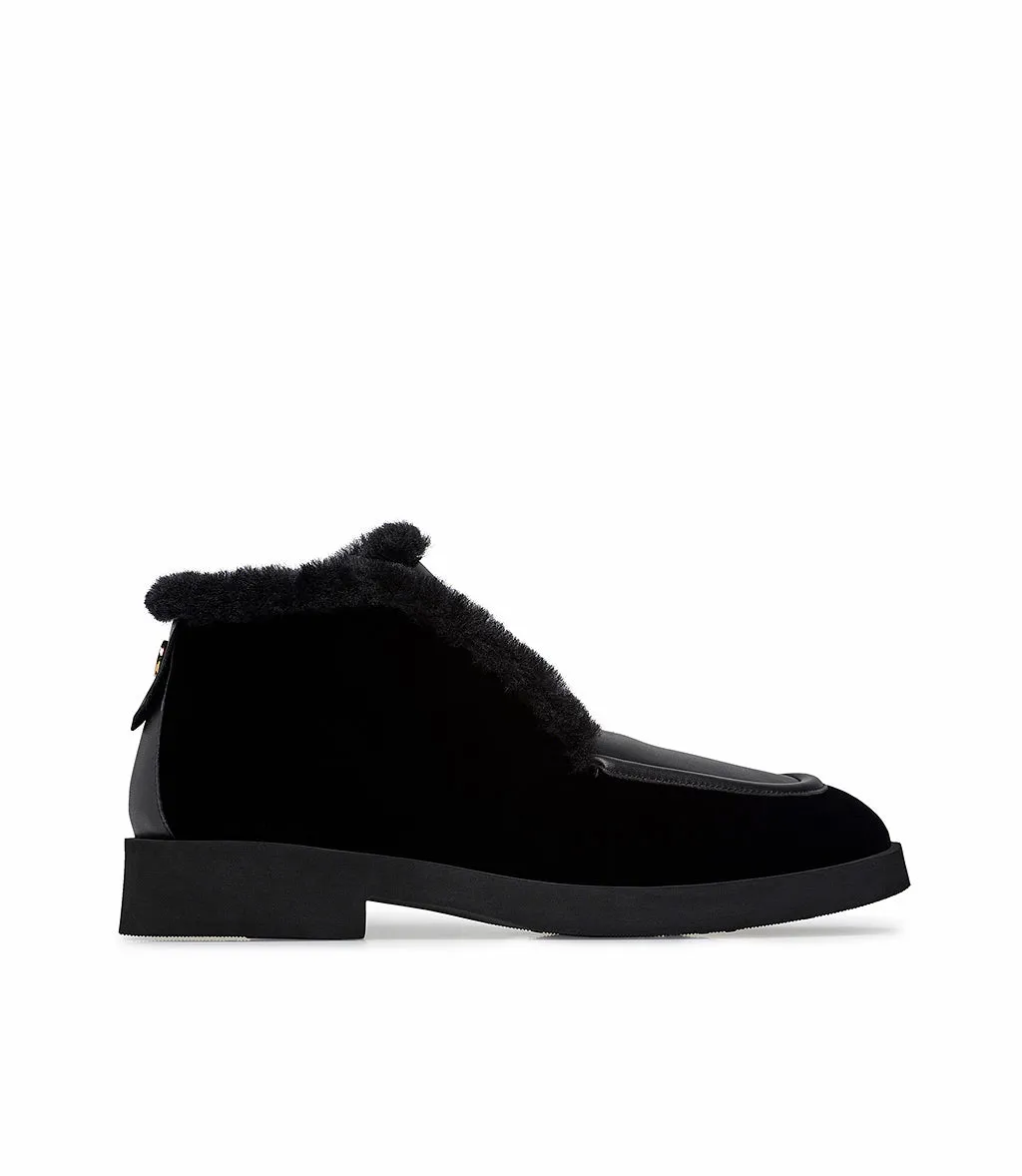 Black velvet and nappa loafers with shearling lining