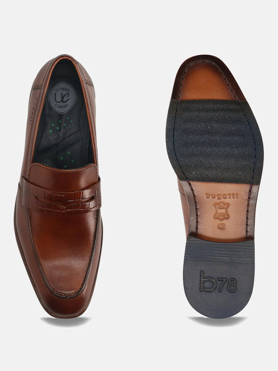 bugatti Cognac Premium Leather Slip-ons Formal