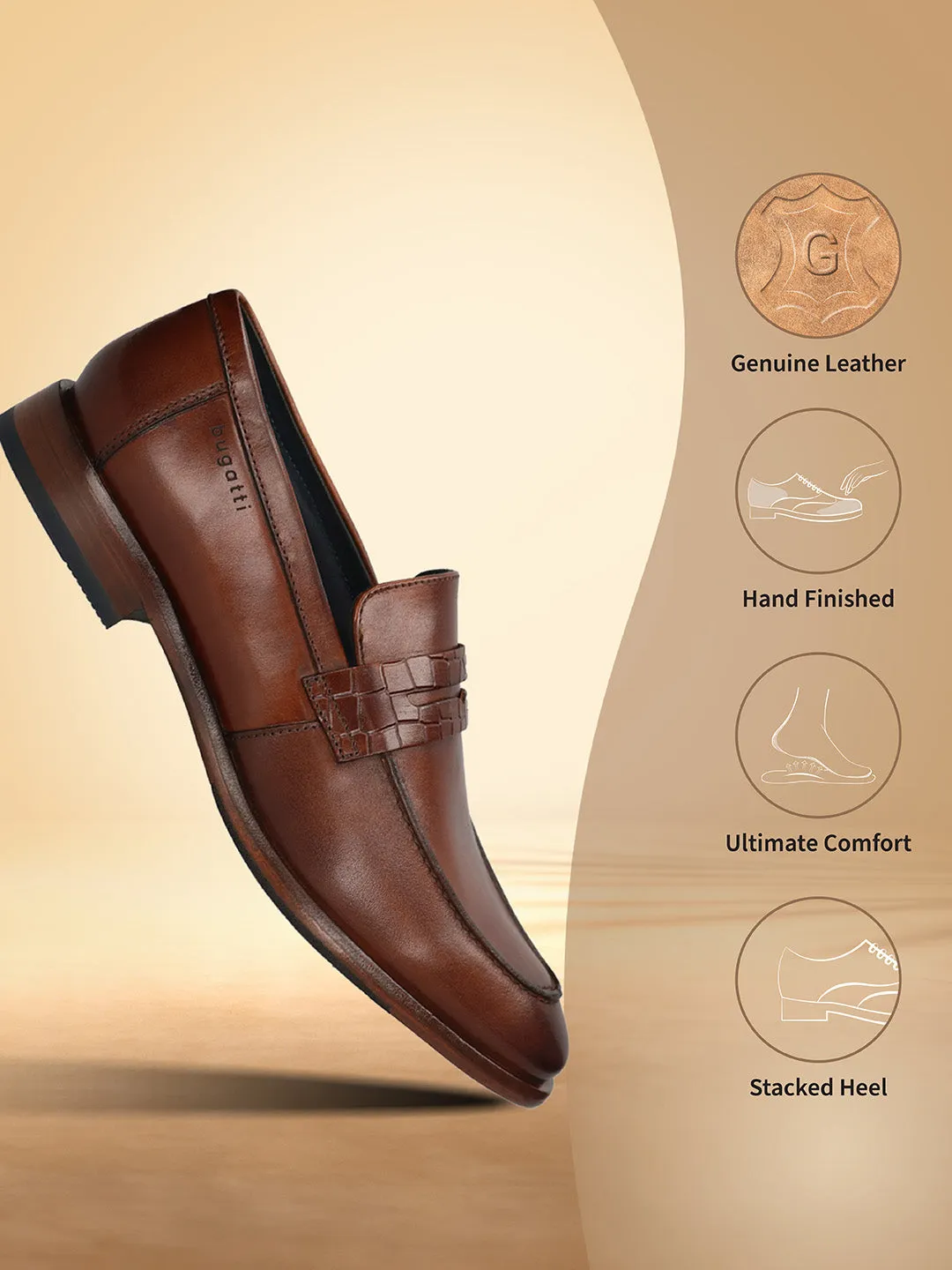 bugatti Cognac Premium Leather Slip-ons Formal