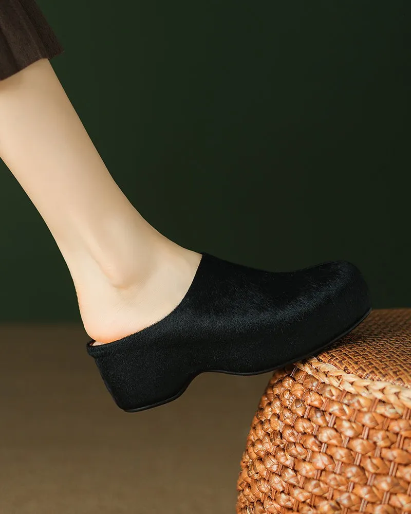 Calf Hair Leather Chunky Clog Slide Loafers