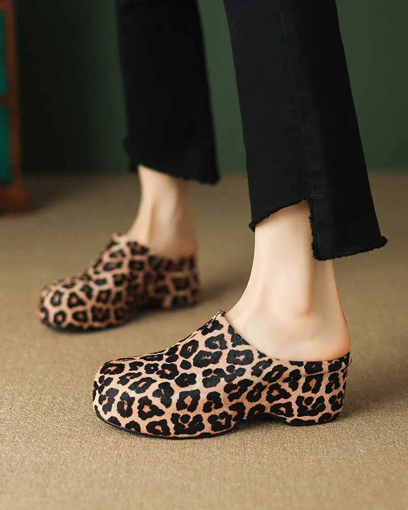 Calf Hair Leather Chunky Clog Slide Loafers