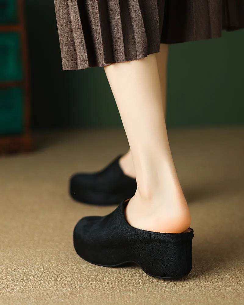Calf Hair Leather Chunky Clog Slide Loafers