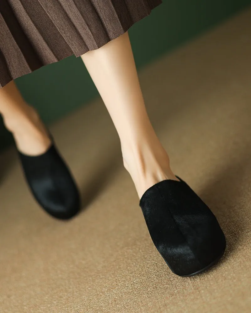 Calf Hair Leather Chunky Clog Slide Loafers
