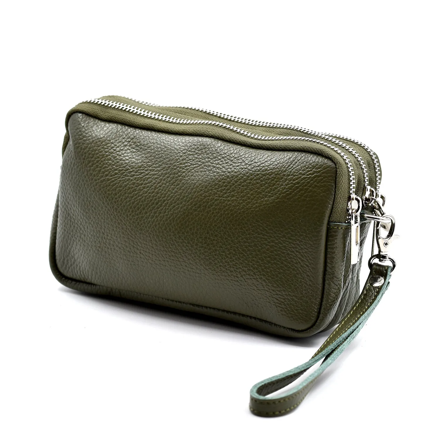 Classic leather 3 compartment clutch with hand strap
