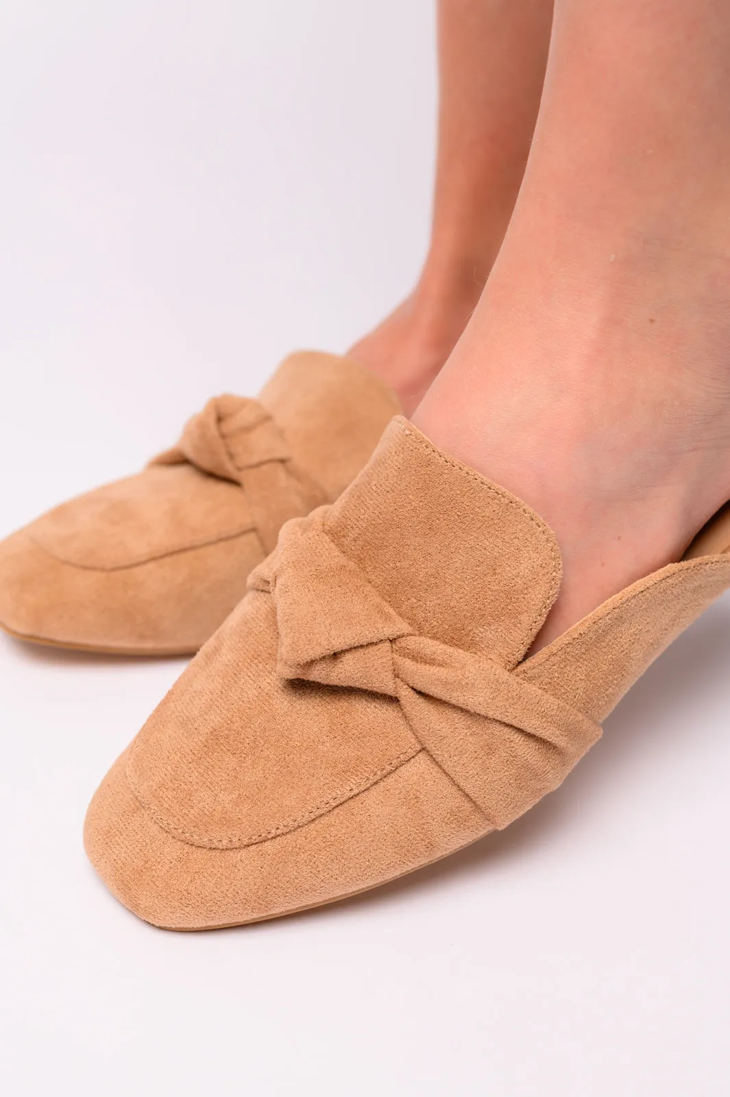 Clingy Mules in Camel Faux Suede - 7/24/2024 Corkys