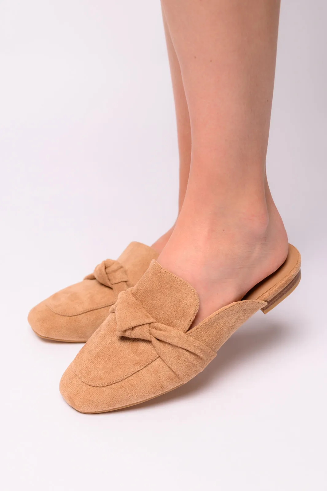 Clingy Mules in Camel Faux Suede - 7/24/2024 Corkys