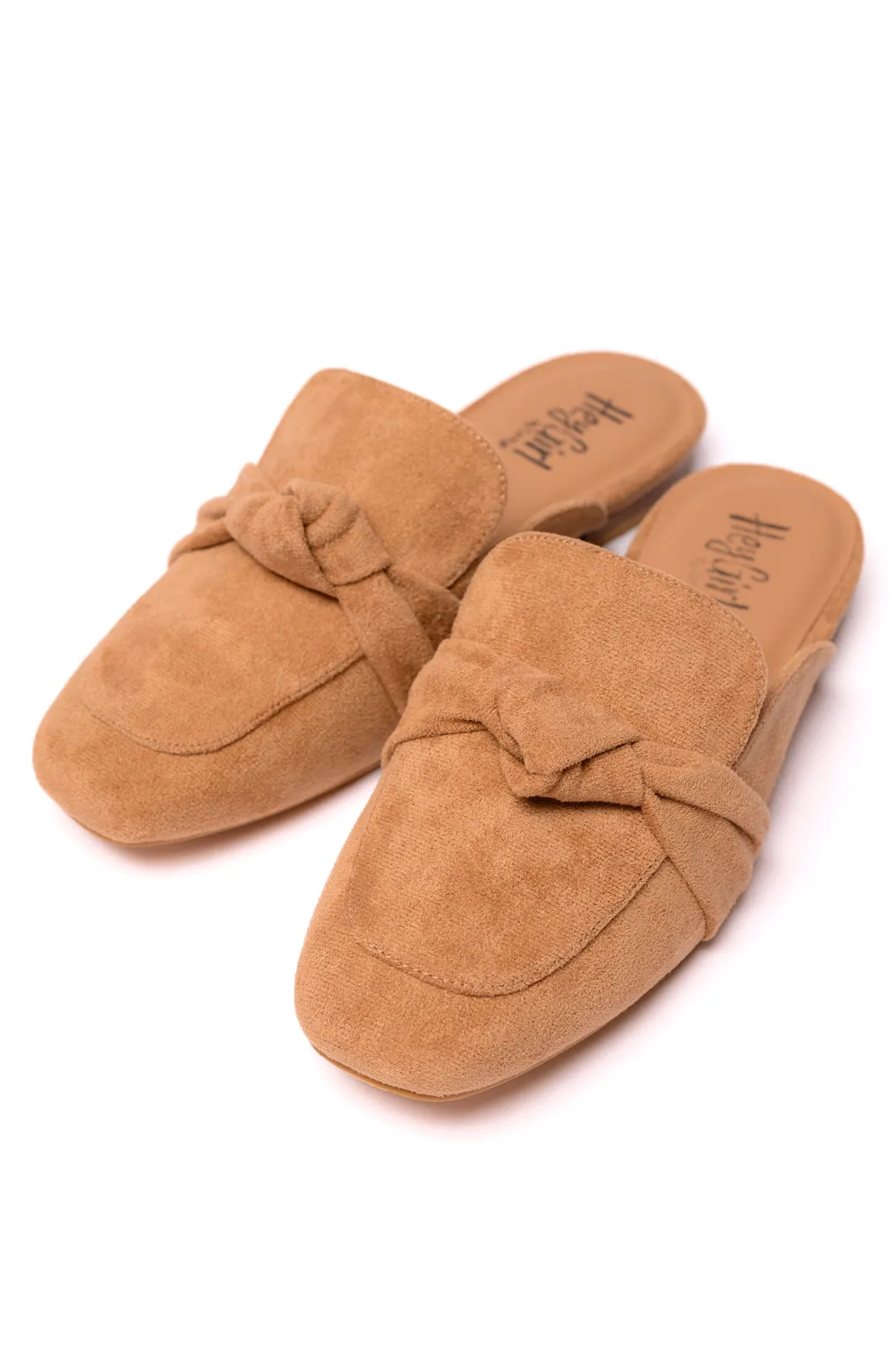 Clingy Mules in Camel Faux Suede - 7/24/2024 Corkys