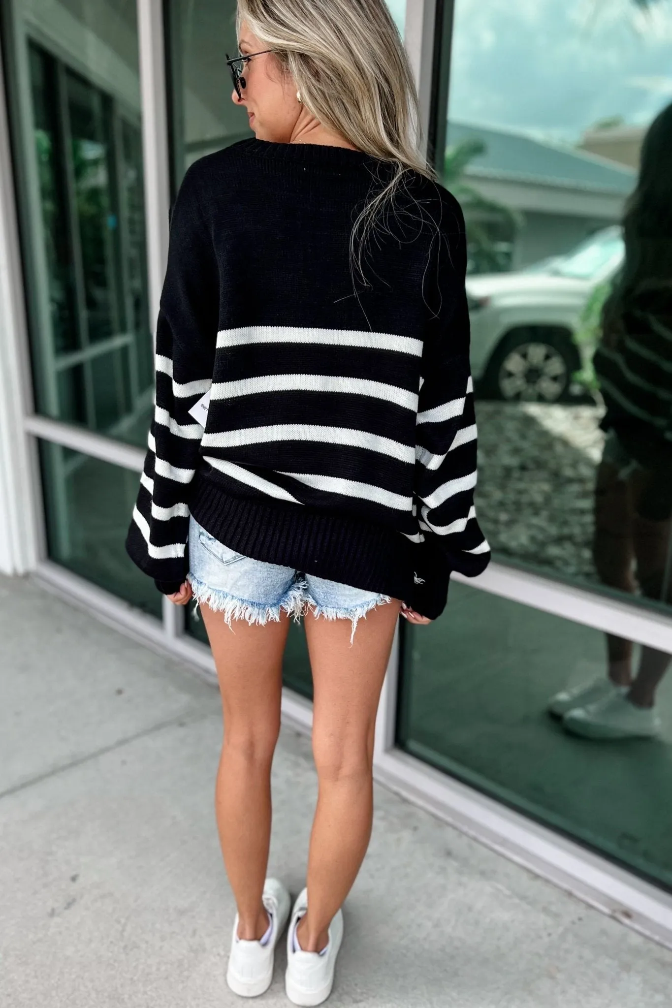 Coastal Stripes BLACK Oversized Sweater