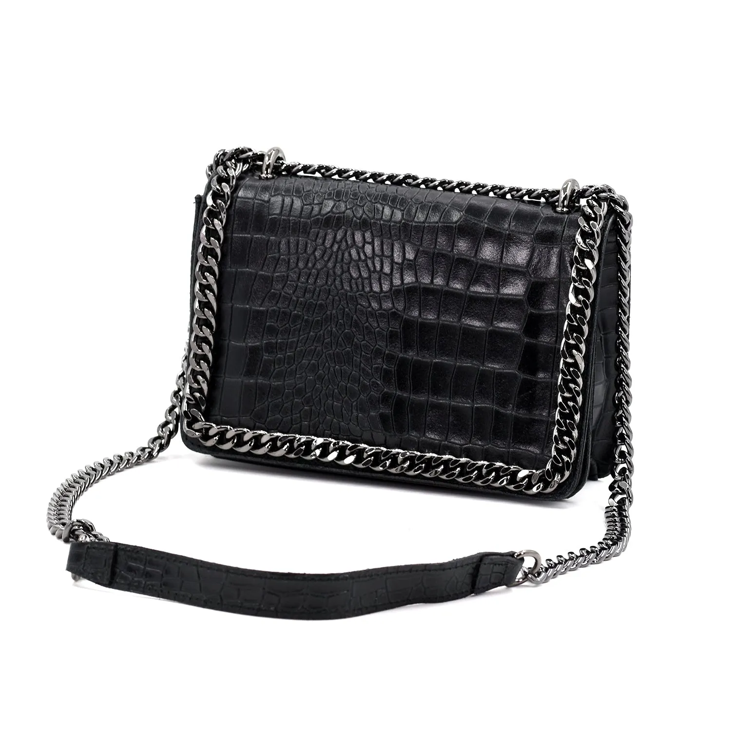 Crocodile imprint Italian leather clutch/cross body bag