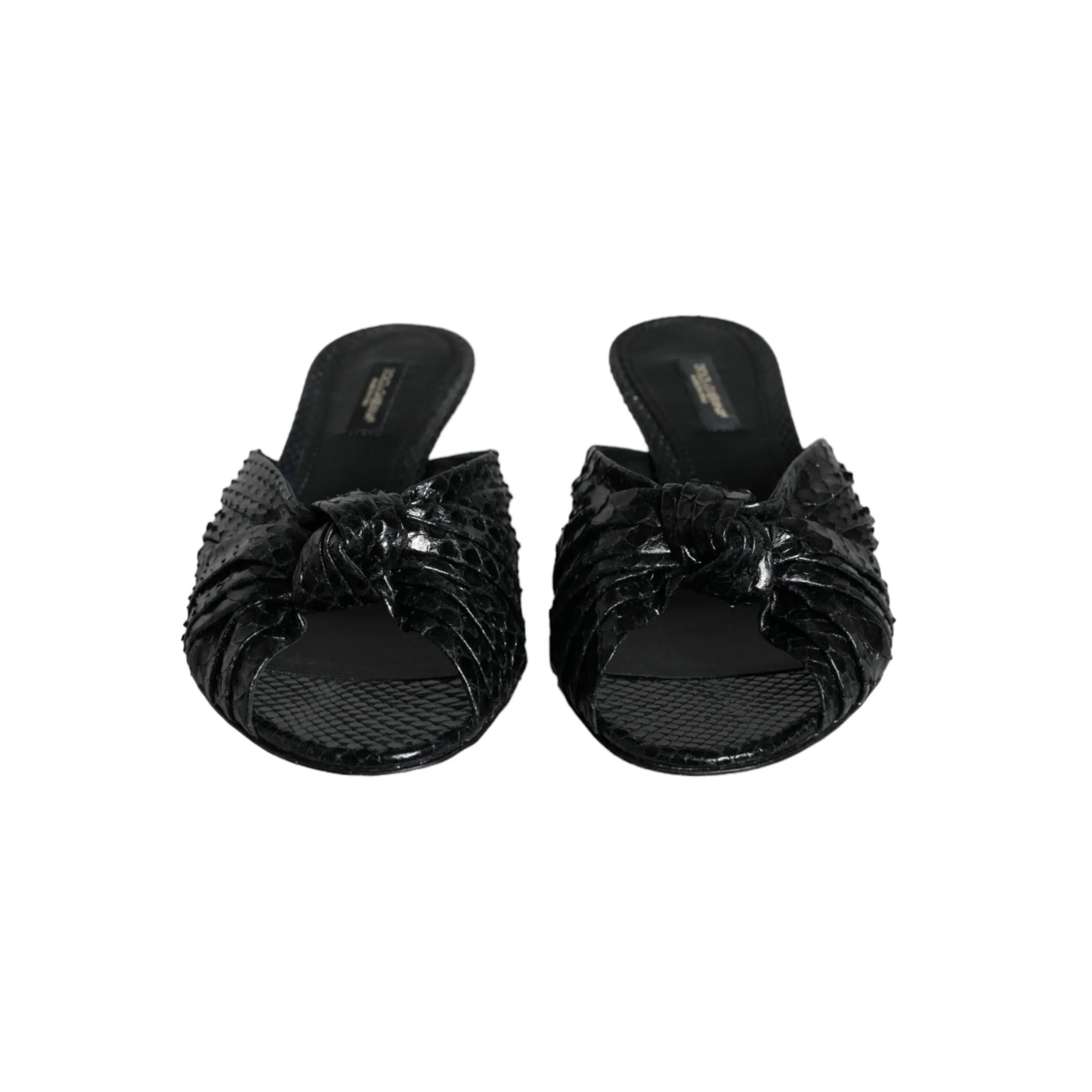 Dolce & Gabbana Black Leather Heels Slides Sandals Shoes