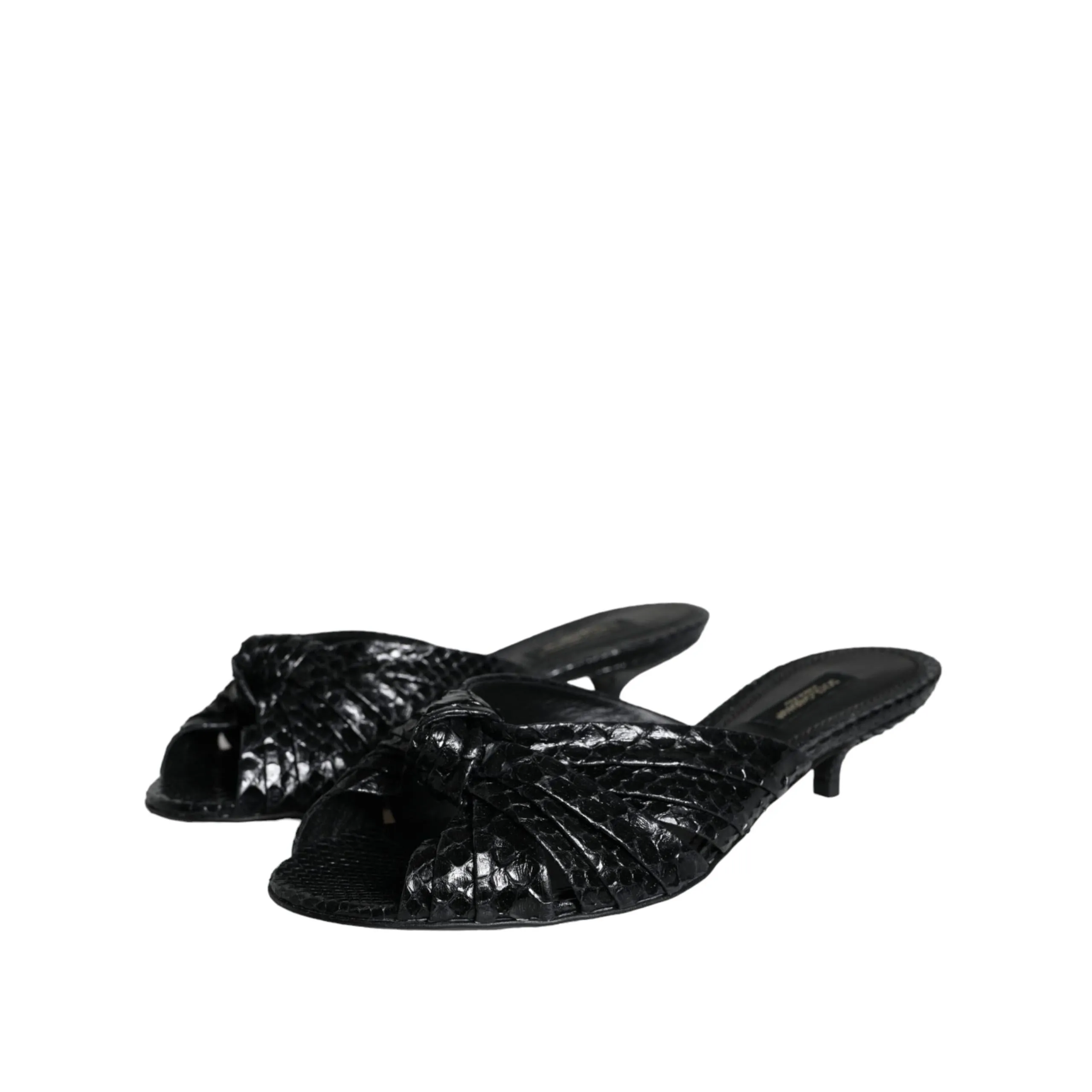 Dolce & Gabbana Black Leather Heels Slides Sandals Shoes