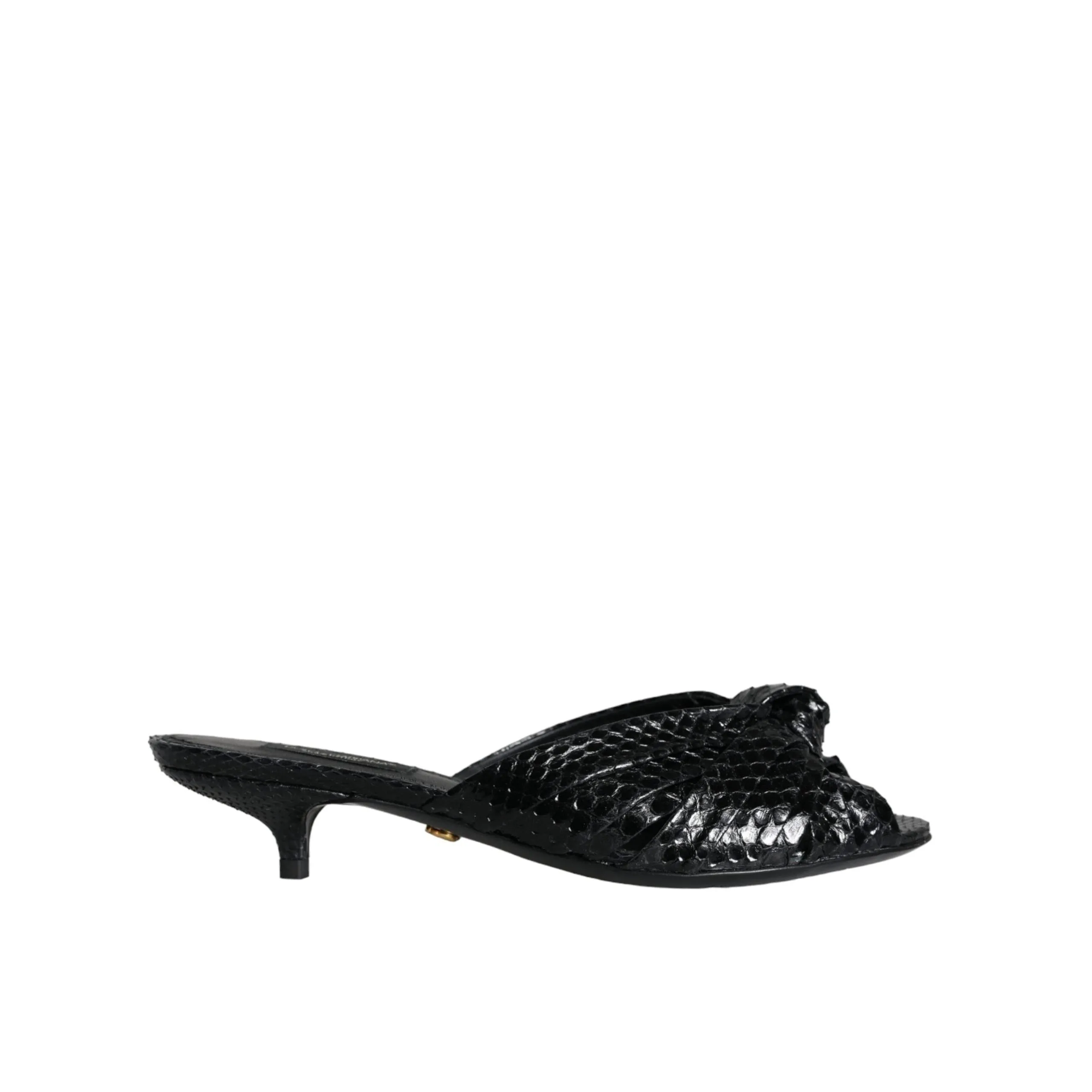 Dolce & Gabbana Black Leather Heels Slides Sandals Shoes