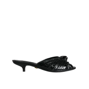 Dolce & Gabbana Black Leather Heels Slides Sandals Shoes