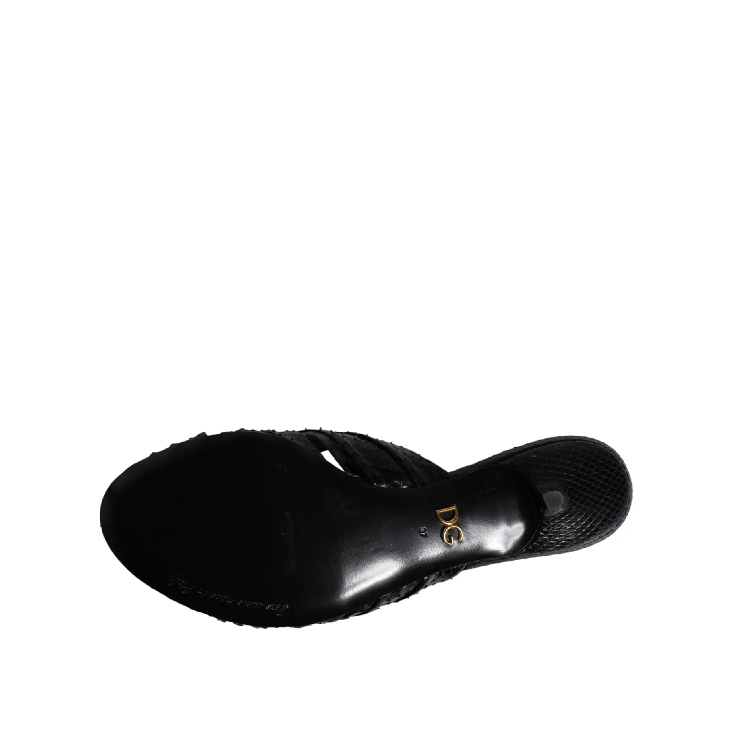 Dolce & Gabbana Black Leather Heels Slides Sandals Shoes