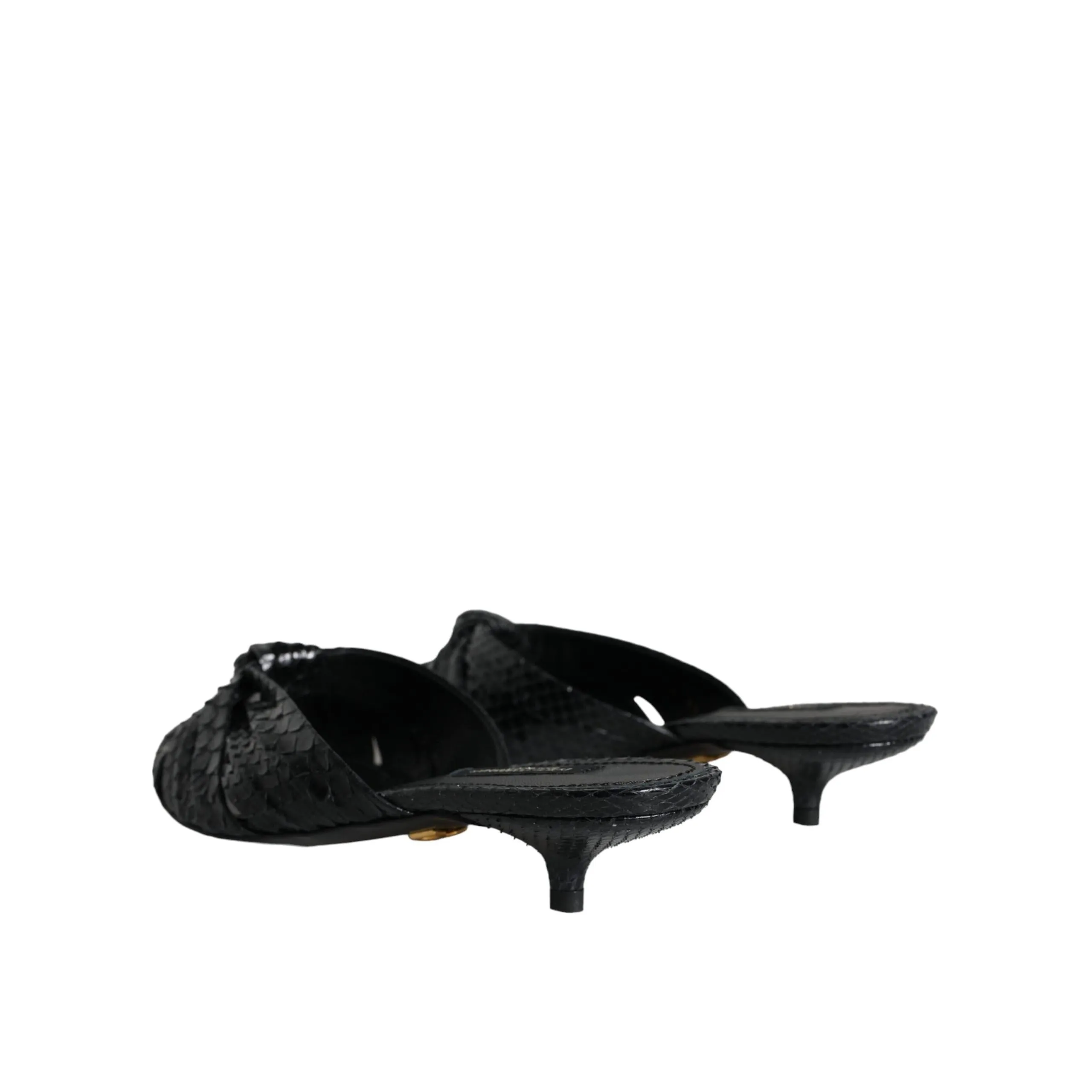 Dolce & Gabbana Black Leather Heels Slides Sandals Shoes
