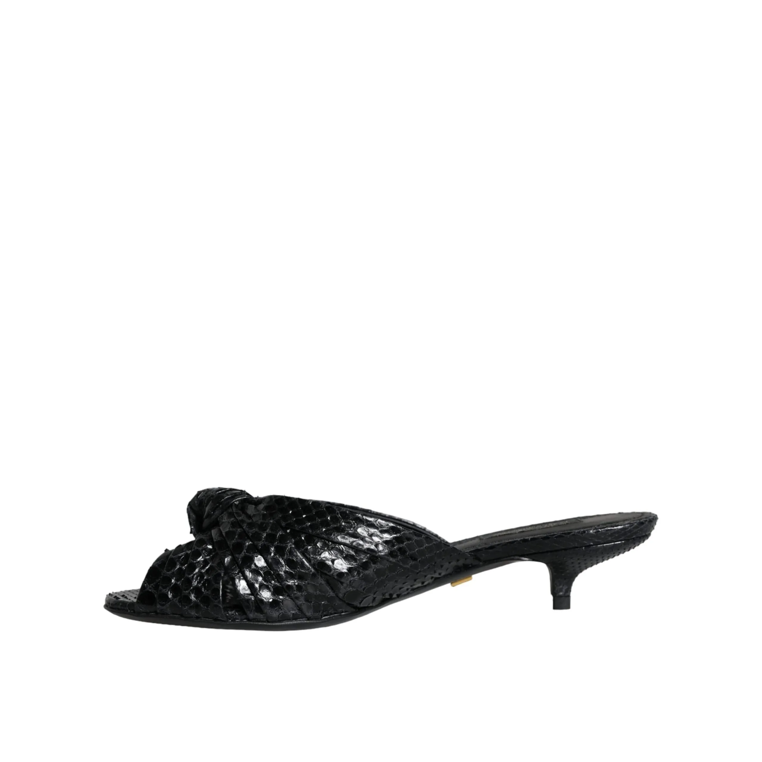 Dolce & Gabbana Black Leather Heels Slides Sandals Shoes