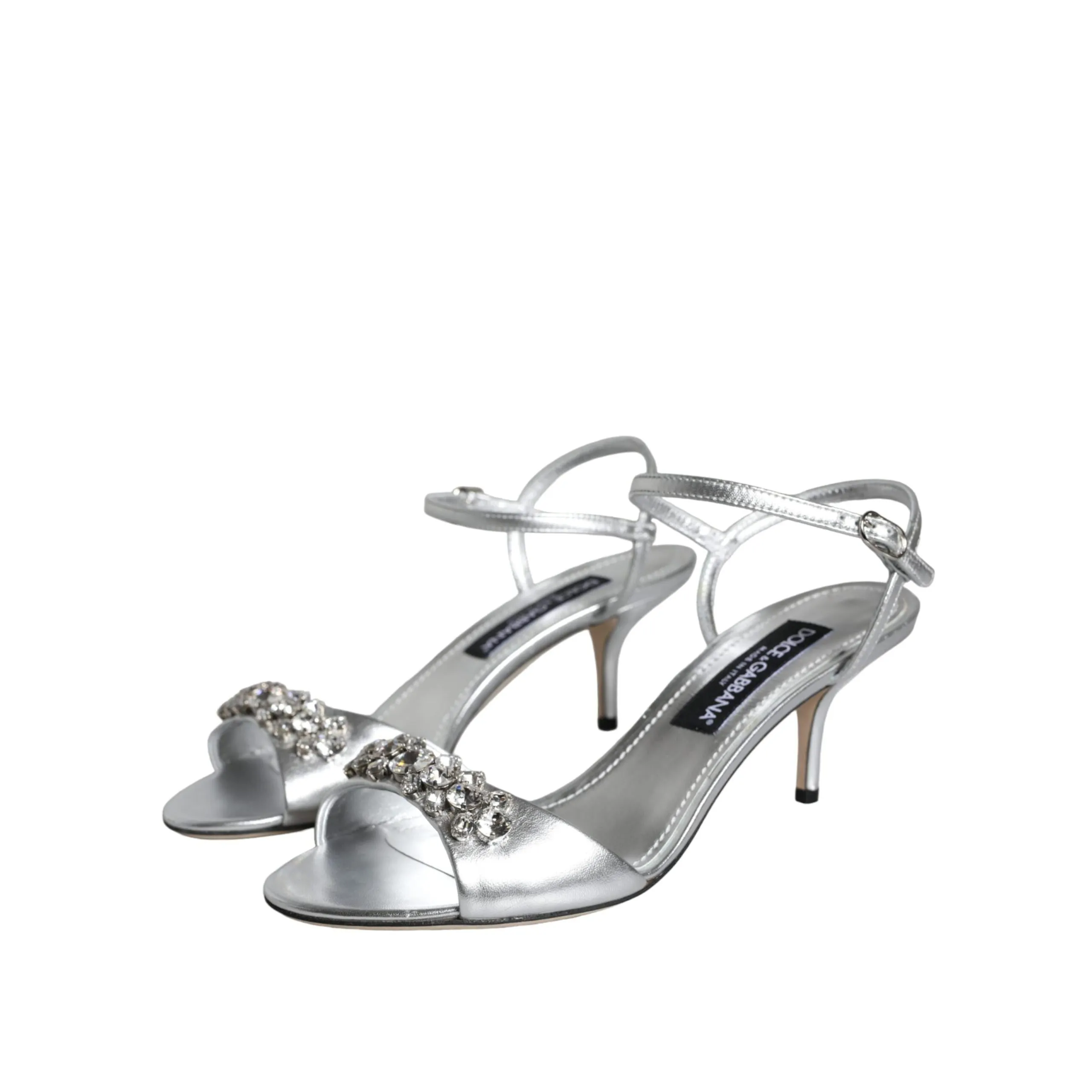 Dolce & Gabbana Silver Crystal AnkleStrap Keira Sandals Shoes