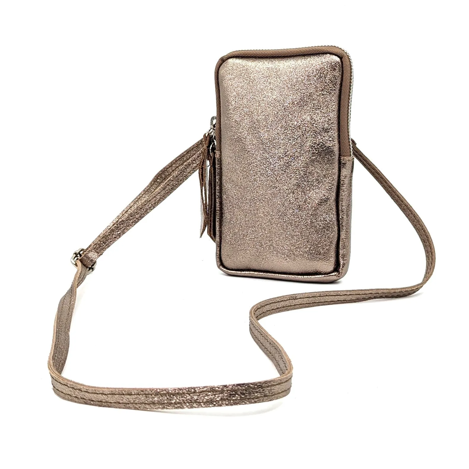 Essential metallic leather cross body phone bag/purse