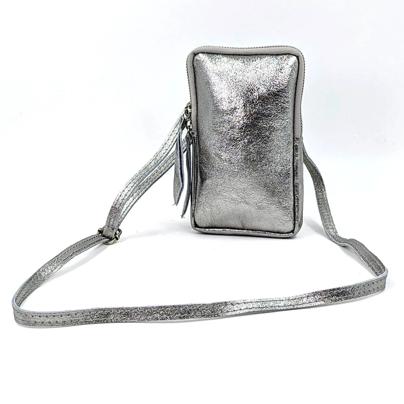 Essential metallic leather cross body phone bag/purse