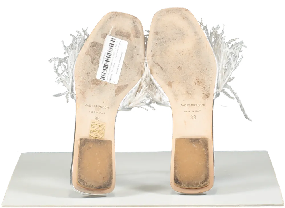 Fabio Rusconi Metallic Silver Featherd Mule Sandals UK 5 EU 38 