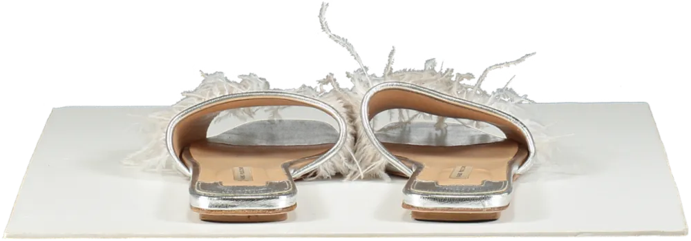 Fabio Rusconi Metallic Silver Featherd Mule Sandals UK 5 EU 38 