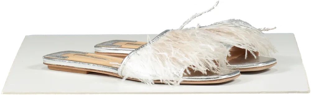 Fabio Rusconi Metallic Silver Featherd Mule Sandals UK 5 EU 38 