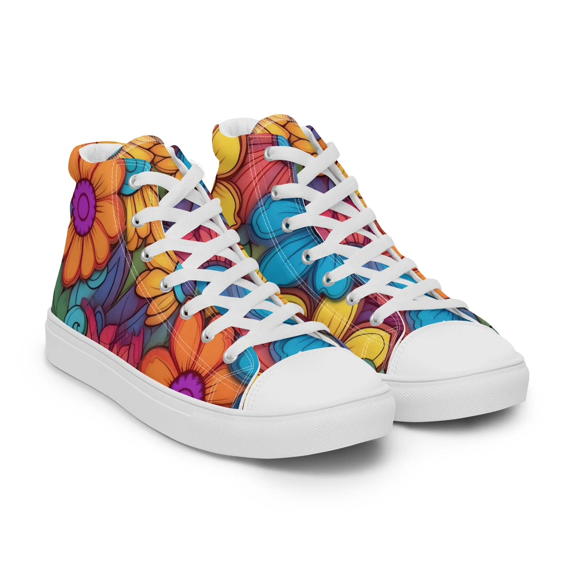 Floral Pattern Women’s high top canvas shoes, Stylish Floral Print Great For Everyday Use Sneakers