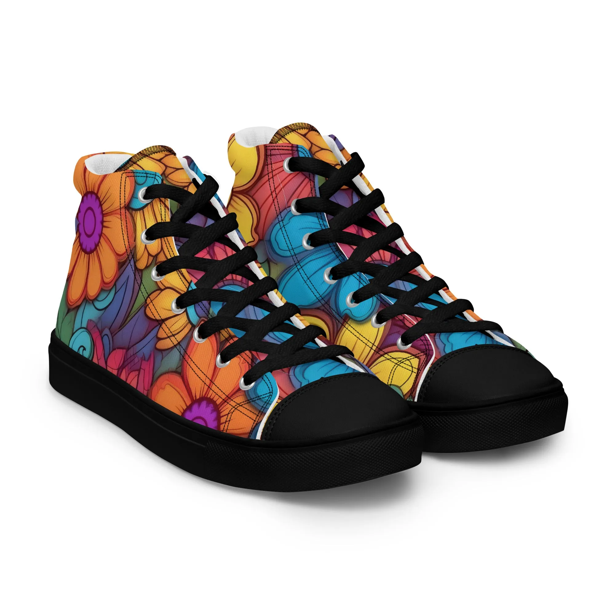 Floral Pattern Women’s high top canvas shoes, Stylish Floral Print Great For Everyday Use Sneakers