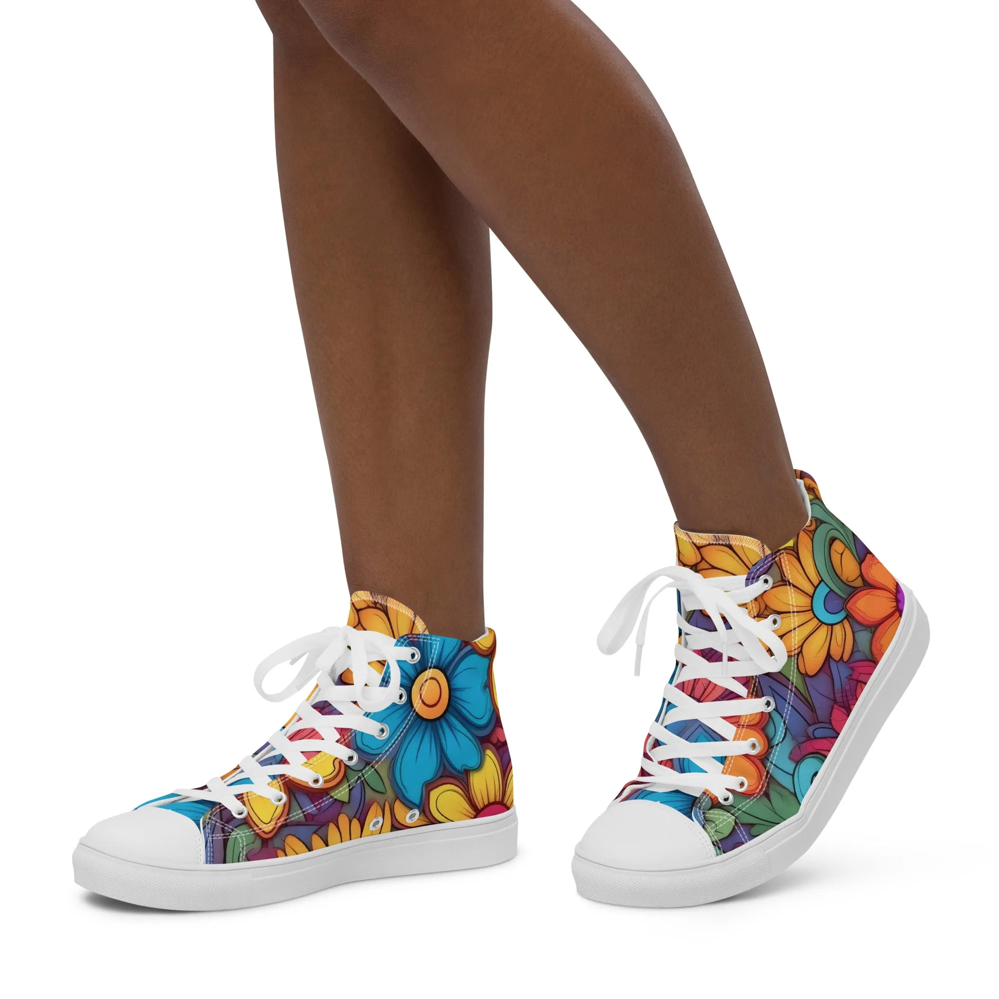Floral Pattern Women’s high top canvas shoes, Stylish Floral Print Great For Everyday Use Sneakers