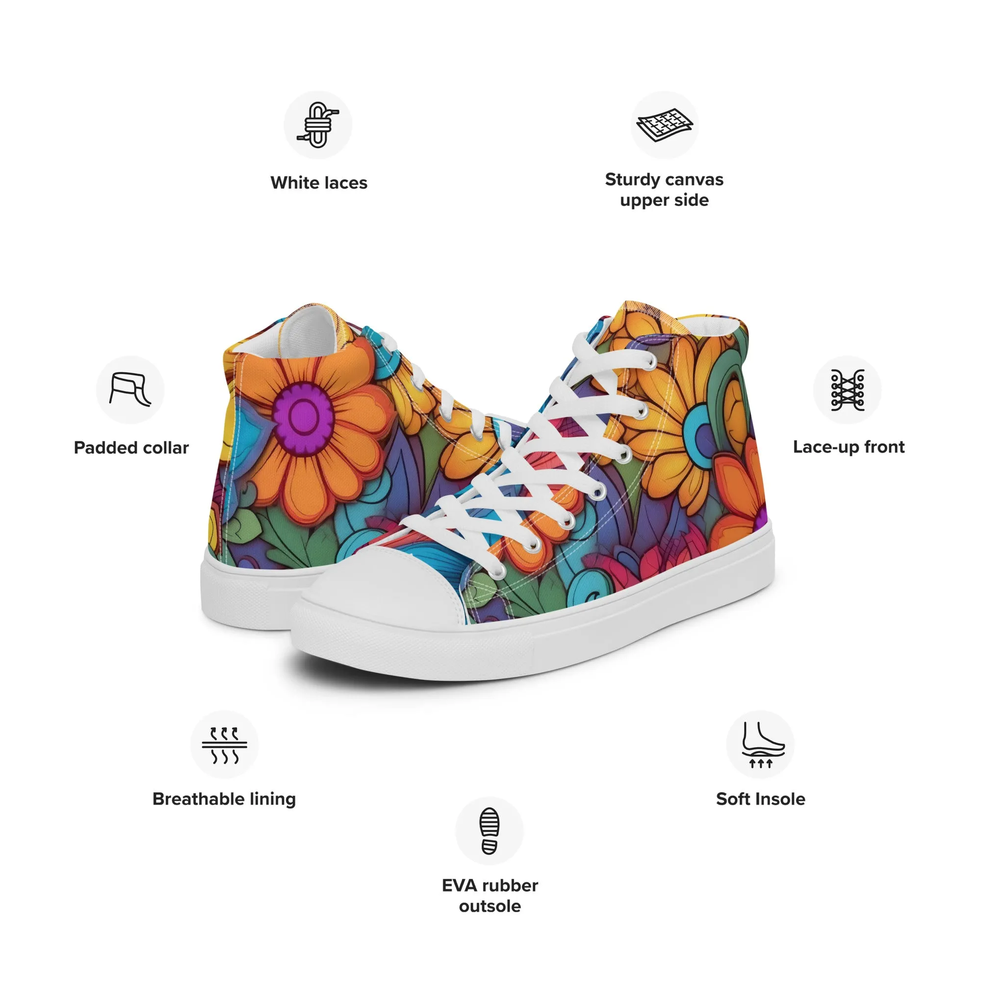 Floral Pattern Women’s high top canvas shoes, Stylish Floral Print Great For Everyday Use Sneakers