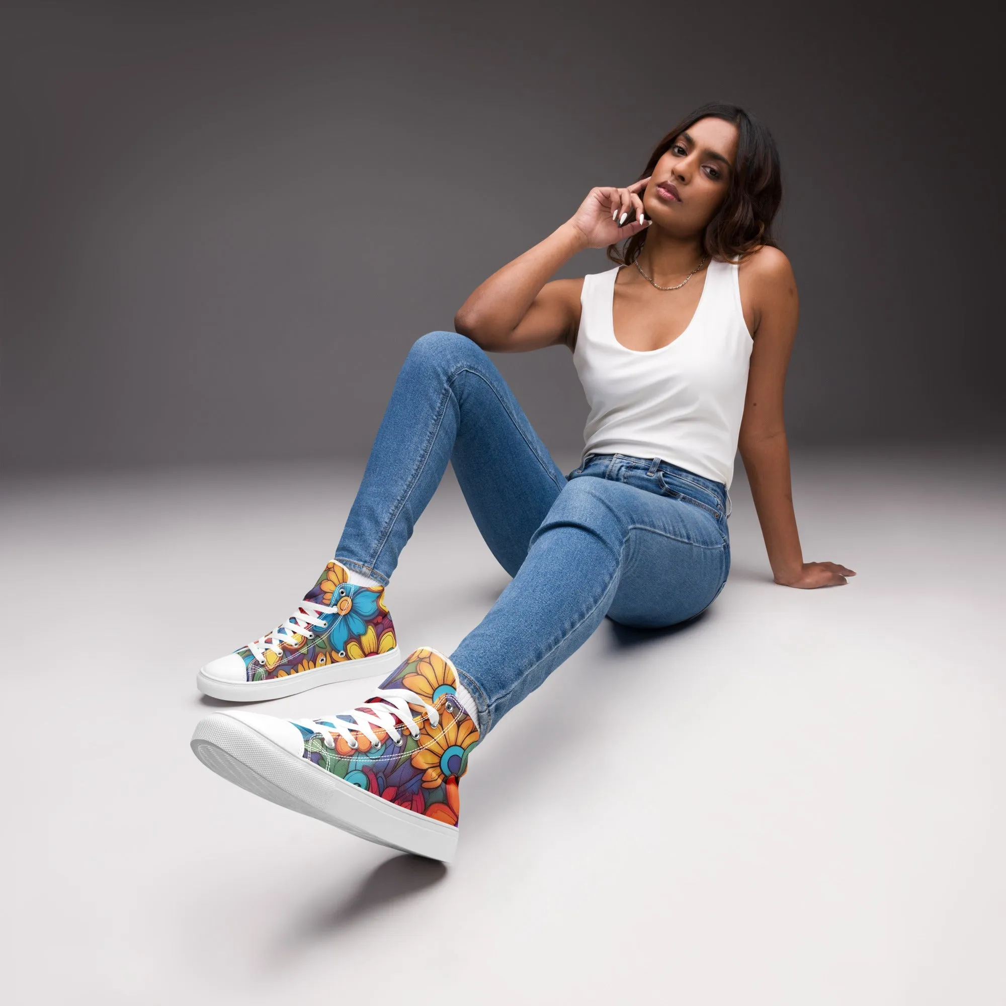 Floral Pattern Women’s high top canvas shoes, Stylish Floral Print Great For Everyday Use Sneakers