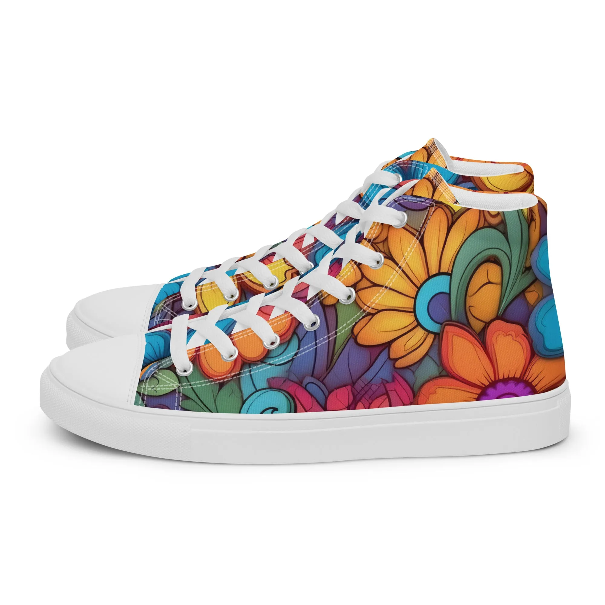 Floral Pattern Women’s high top canvas shoes, Stylish Floral Print Great For Everyday Use Sneakers